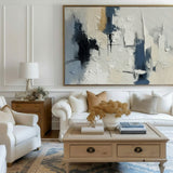 Beige And Blue Textured Modern Plaster Wall Art Large White Blue Minimalist Canvas Abstract Painting For Sale