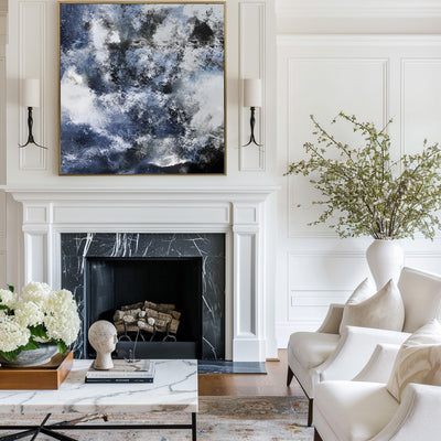 Large Square Blue Abstract Art Tectured Abstract Painting Original Abstract Art