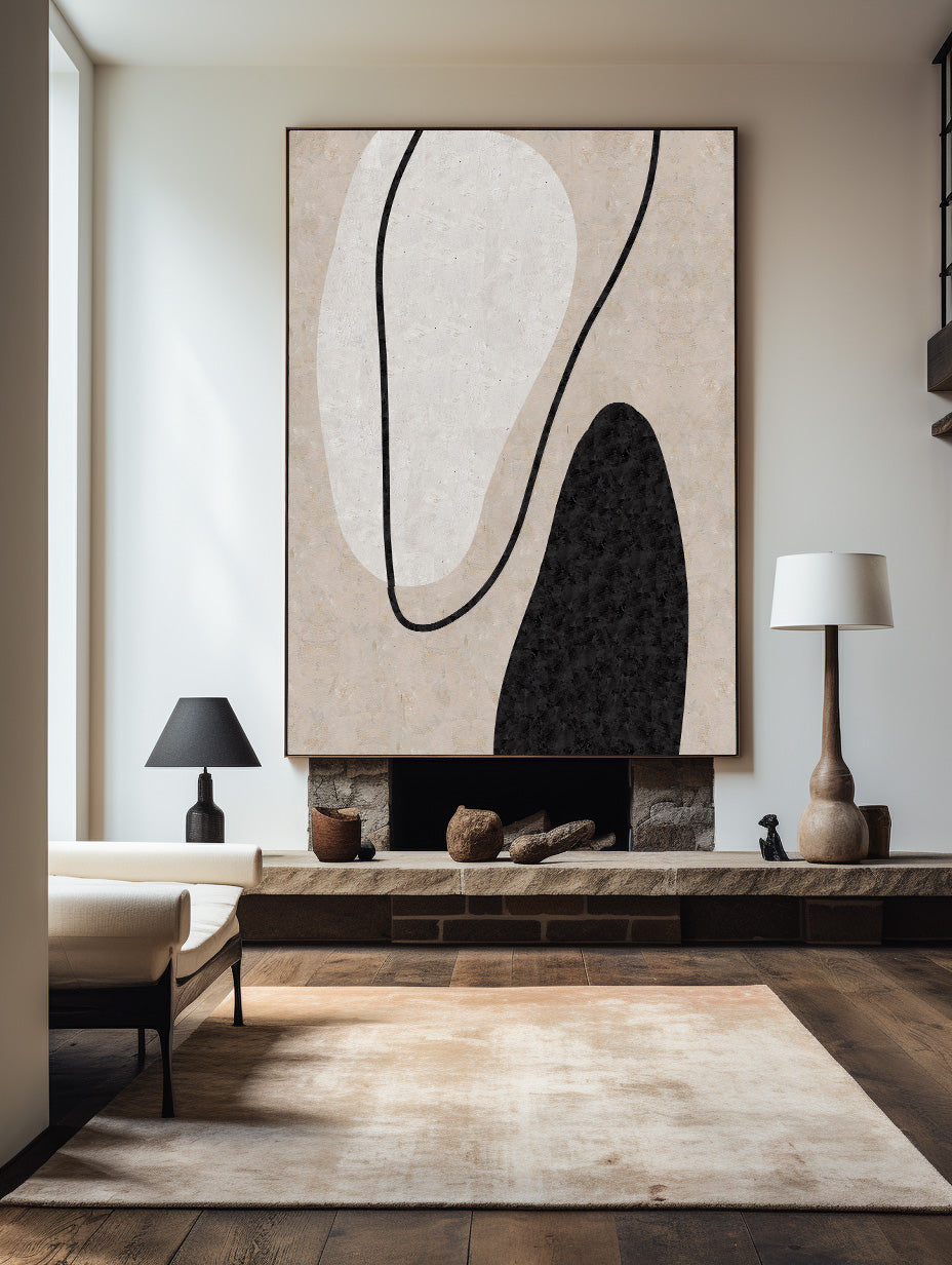 Minimalist Painting On Canvas Large Canvas Abstract Art Beige Black White Art