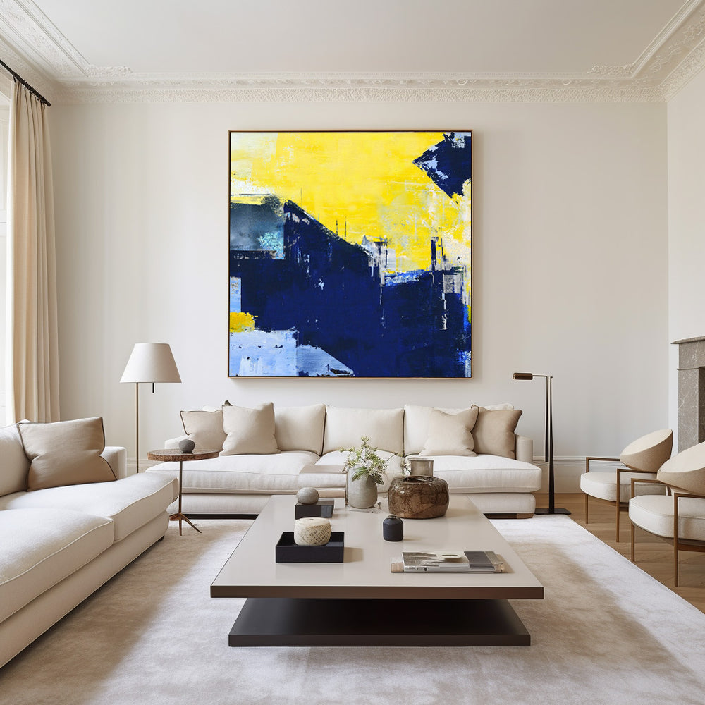 Orange Abstract Art Navy Blue Canvas Painting Custom Canvas Wall Art