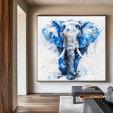Large BLUE And White Elephant Canvas Palette Oil Painting Original Blue Elephant Abstract Contemporary Art Painting Wall Art Custom Canvas Paintings