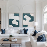 Abstract Green And White Set Of 2 Canvas Art Green And White Abstract Minimalist Line Art Modern Geometric Wall Art