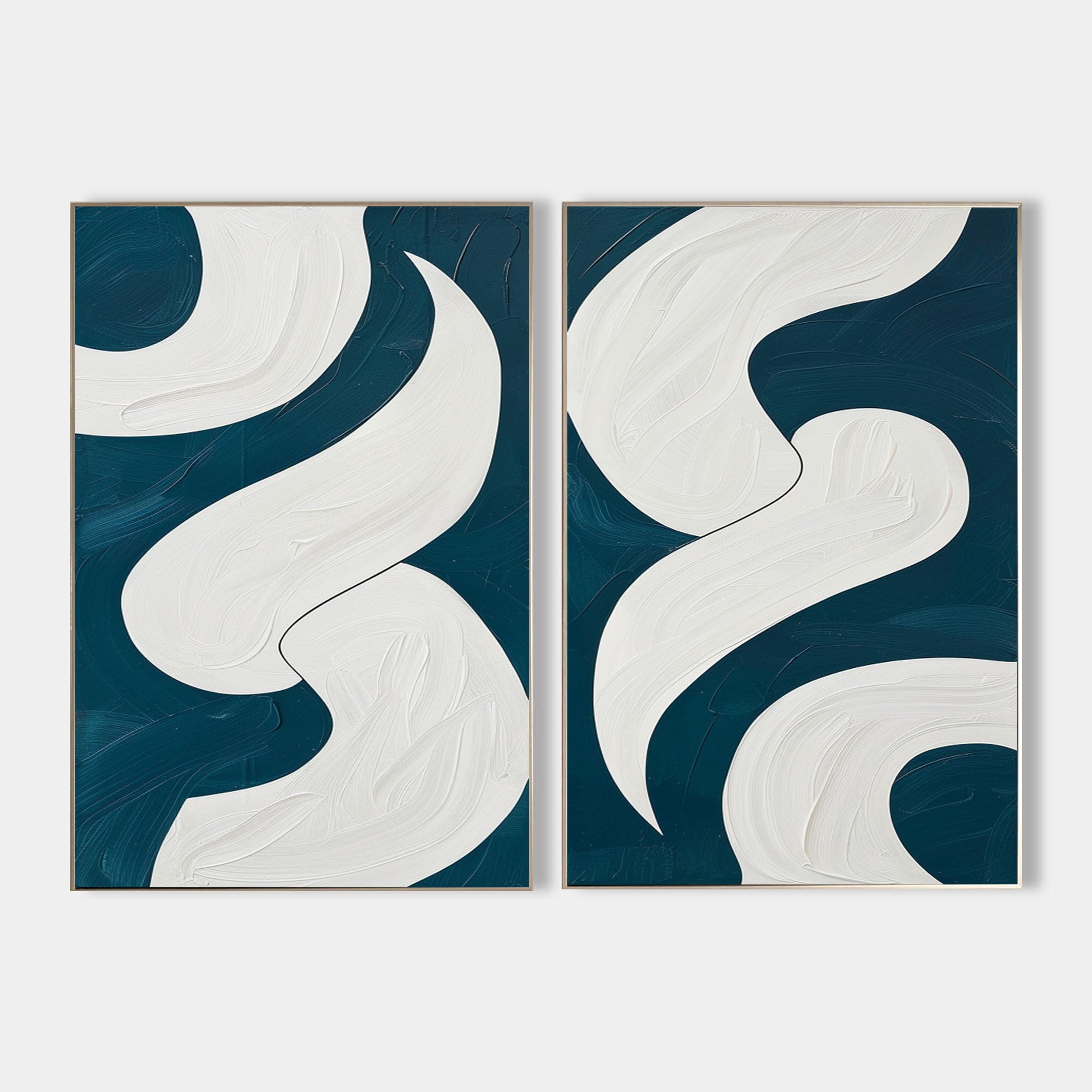 Abstract Turquoise And White Framed Wall Art Set Of 2 Geomet Shapes Painting Modern Oil Art Custom Canvas Paintings