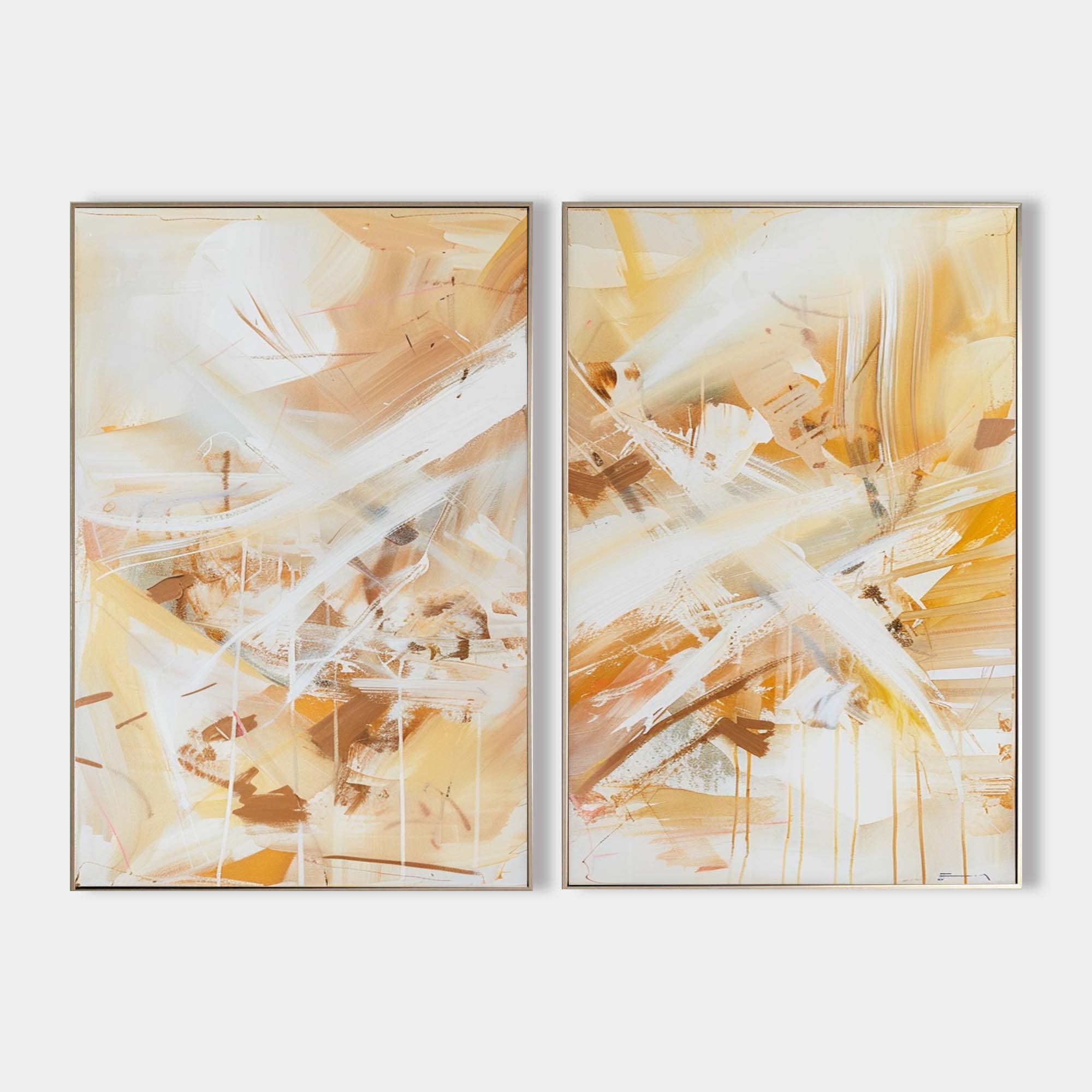 Yellow And White Set Of 2 Canvas Art Large Abstract Minimalist Line Art Modern Diptych Wall Art