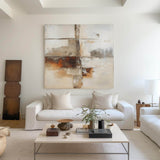 Abstract Beige And Brown Artwork Oil Painting,Large Beige Textured Square Wall Art,Minimalist Apartment Decor,Beige Wall Art Original
