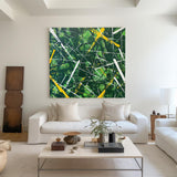 Modern Green And Yellow Abstract Wall Art Minimalist Painting on Canvas For Livingroom