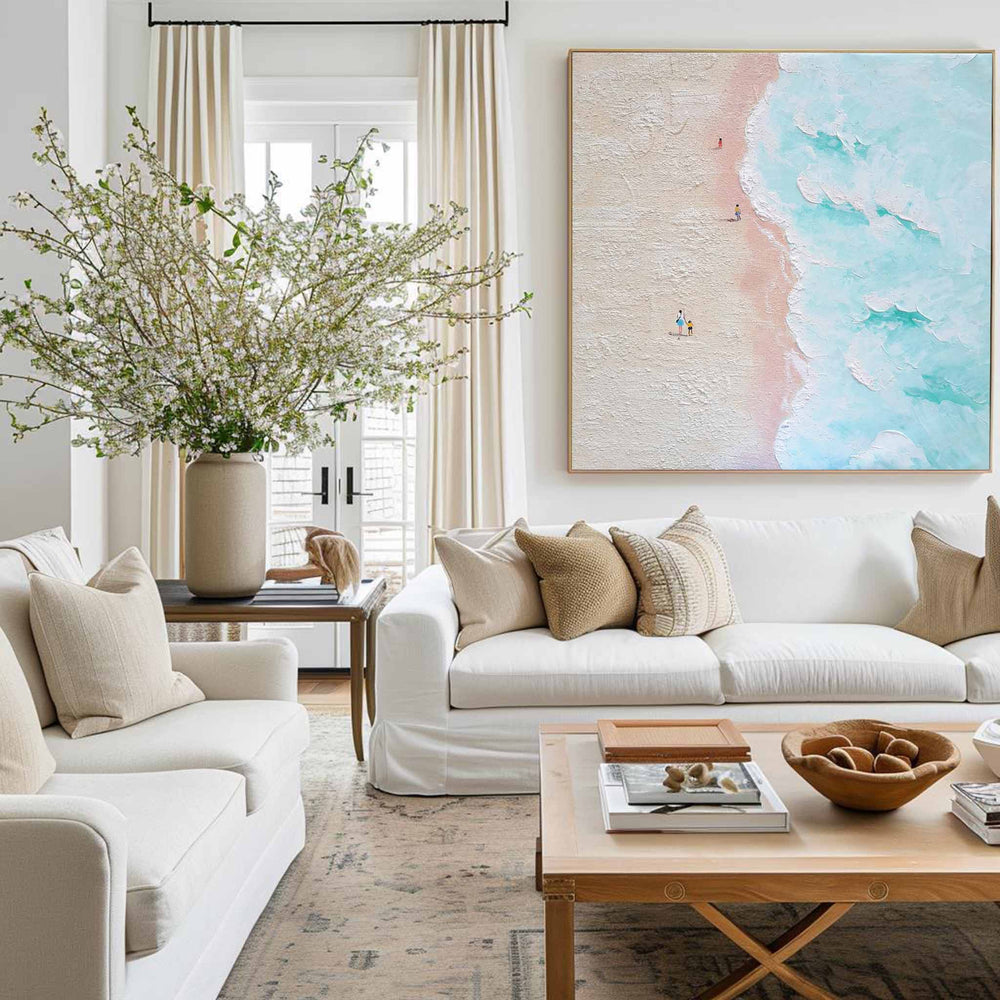 Oversize Windy Beach Canvas Art Abstract Coastal Acrylic Seascape Paintings Modern Landscape Wall Art Abstract Painting For Home Decor