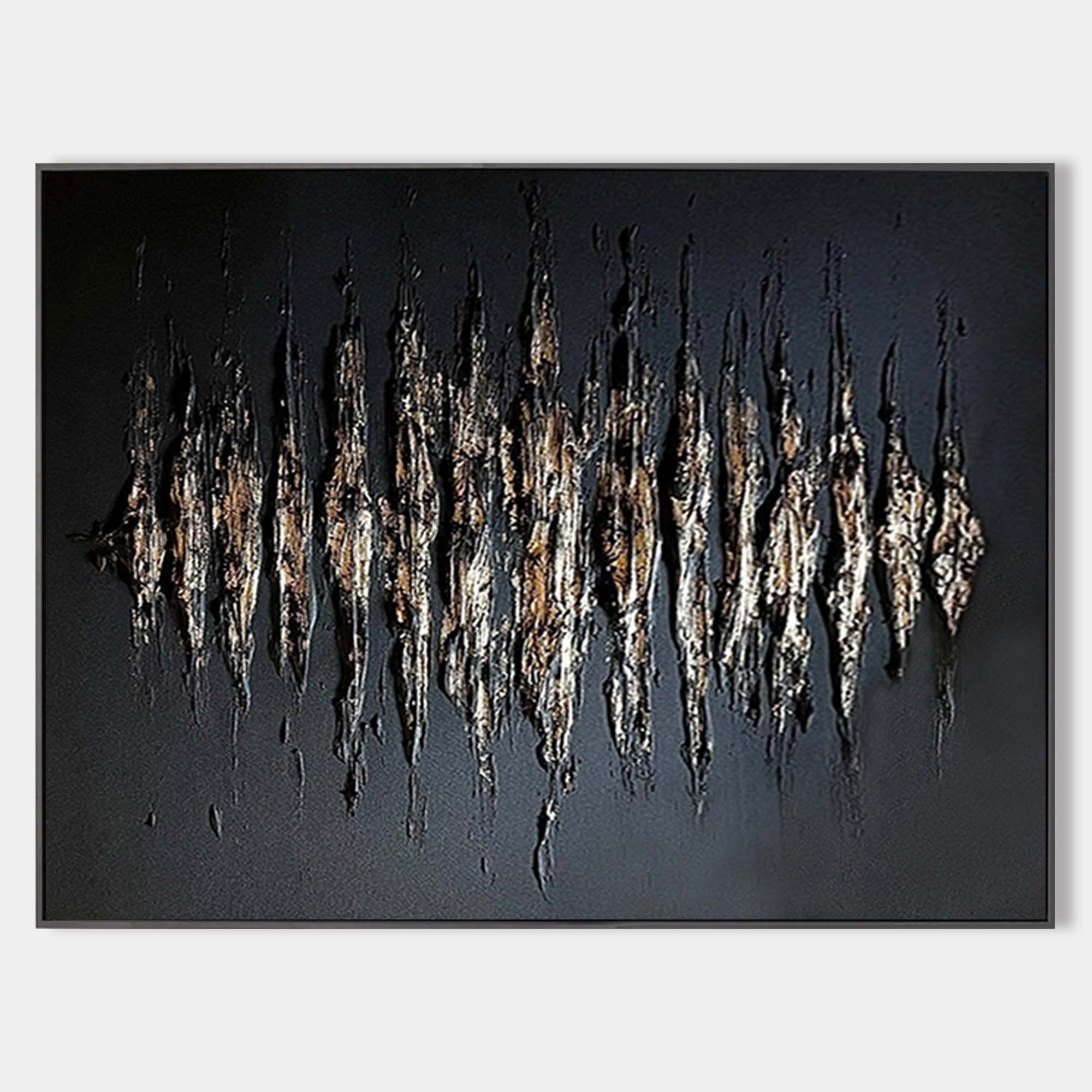 Black And Gold Abstract Painting Plaster Canvas Wall Art Modern Abstract Art Canvas Wall Art