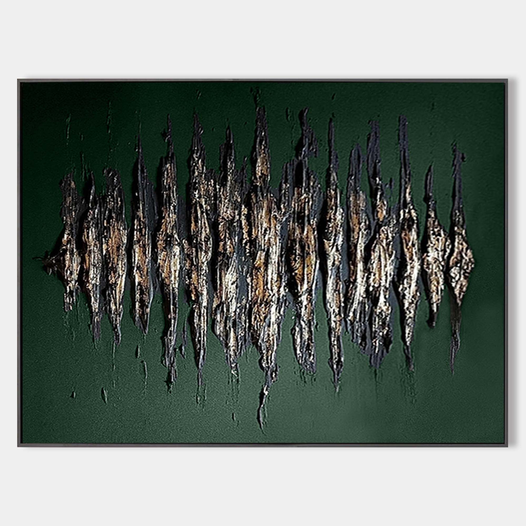 Green And Gold Abstract Painting Plaster Canvas Wall Art Modern Abstract Art Canvas Wall Art