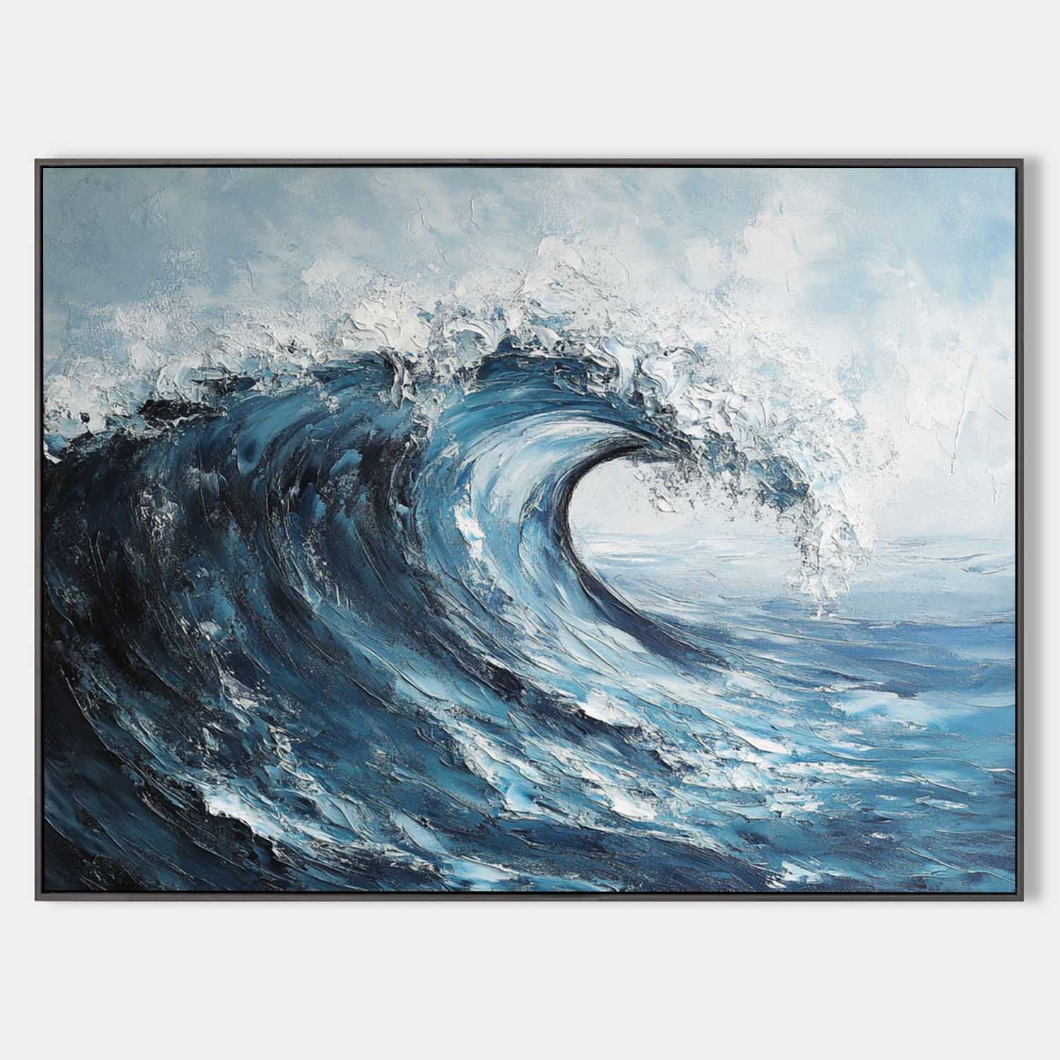 絵画 Blue Ocean Tray & Wall Art Modern Navy Blue Ocean Wave Painting Large Strokes Texture Wall
