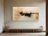 Japandi black beige wall art, dark beige soft brush strokes thick textured paintings for sale