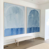 Large Blue White Textured Abstract Minimalist Wall Art Modern Abstract Painting For Sale