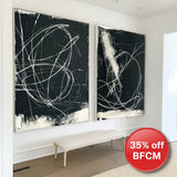 Modern Set Of 2 Black And White Abstract Wall Art Diptychs Black And White Abstract Brush Stroke Painting
