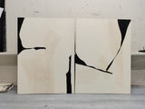 Wabi-Sabi Beige And Black Diptych Painting Set Of 2 Beige Minimalist Art Abstract Canvas Wall Art