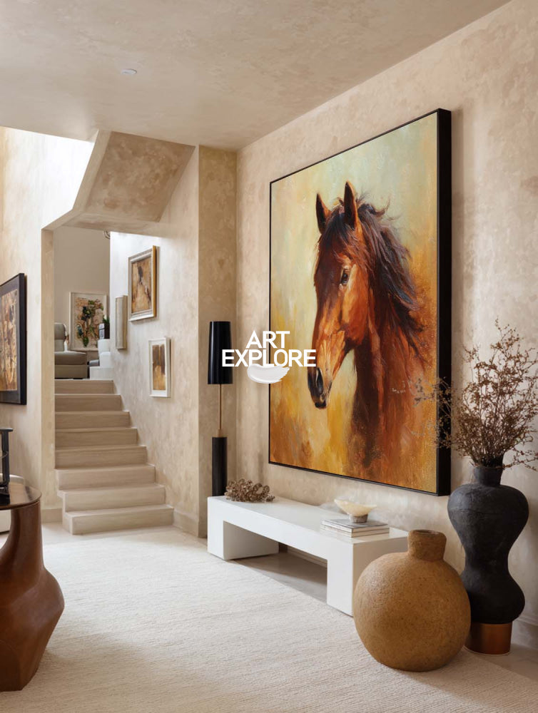 Modern Abstract Horse Painting Brown Tones Original Art For Living Room And Office Decor