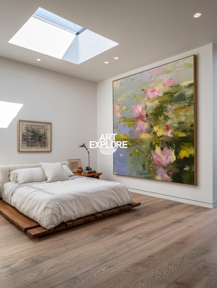 Serene Lotus Inspired Canvas Art With Rich Texture For Bedroom Decor