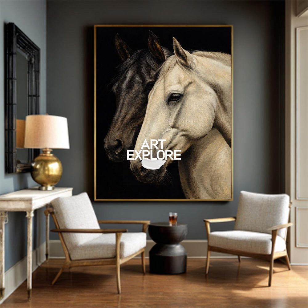 Textured Linen Canvas Horse Portrait Hand Painted Oil Art With Gold Frame Option