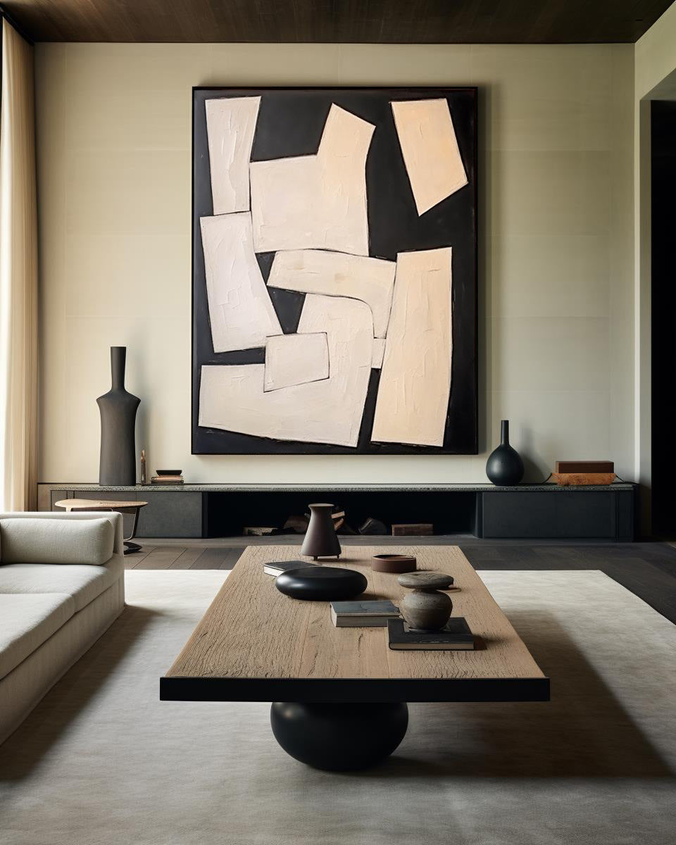 Modern Black And Beige Abstract Canvas Wall Art Earth Tone Minimalist Art Minimalist Painting