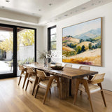 Golden Hillside Landscape Oil Painting With Textured Brushwork For Modern Living Room Decor
