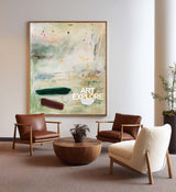 Modern Minimalist Green Abstract Painting Original Oil On Linen Canvas For Living Room Decor
