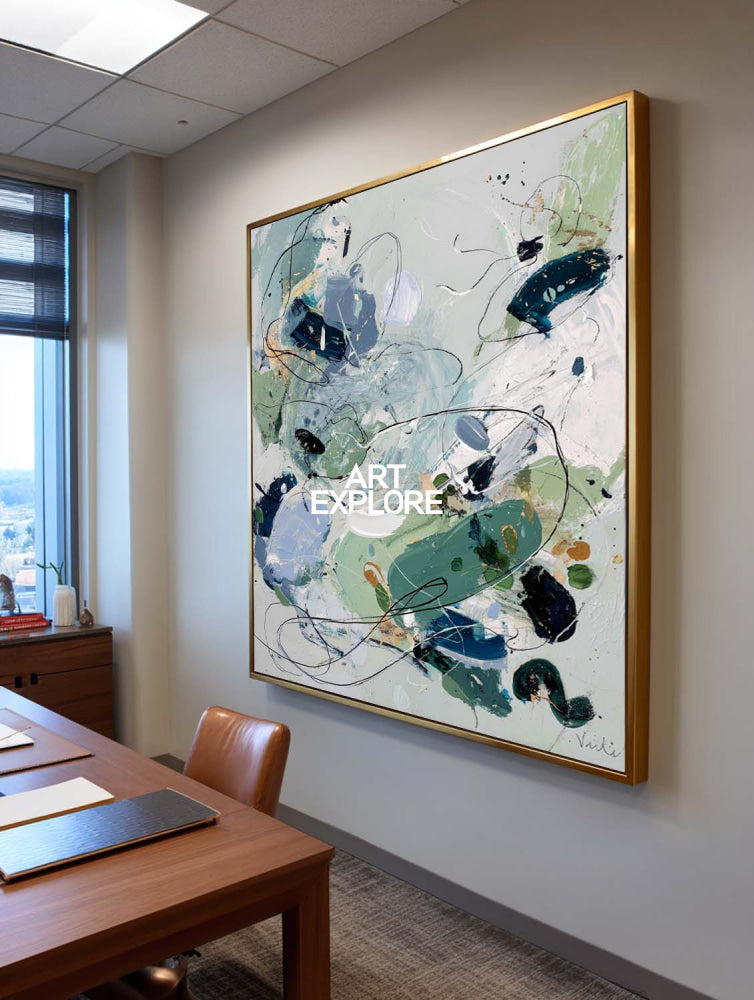 Vibrant Green Abstract Expressionist Painting For Modern Home Decor