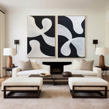 Large Black And White Modern Art Geometric Painting Black And White 2 Piece Wall Art Minimalist Apartment Decor