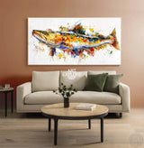 Beautiful Colorful Fish Acrylic painting On Canvas,Large Horizontal Colorful Fish Wall Art,Rainbow Koi Home Decor