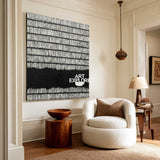 Minimalist Black And White Abstract Square Painting With Geometric Lines For Modern Home Decor