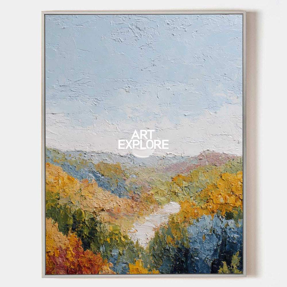 Modern Textured Landscape Canvas Print With Warm Autumn Colors For Office Decor