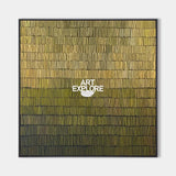 Modern Green And Gold Abstract Painting With Textured Lines For Living Room Decor
