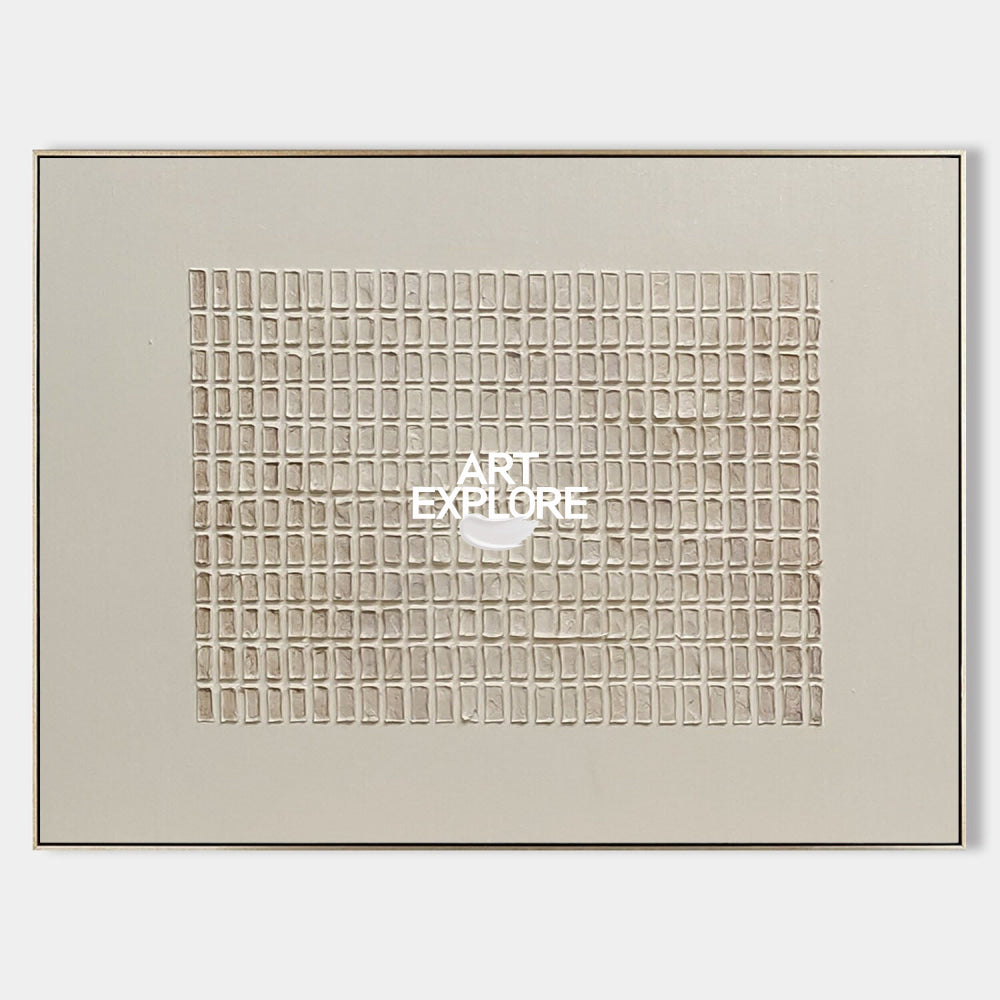 Original Wabi Sabi Art Beige Geometric Textured Painting For Modern Home Decor