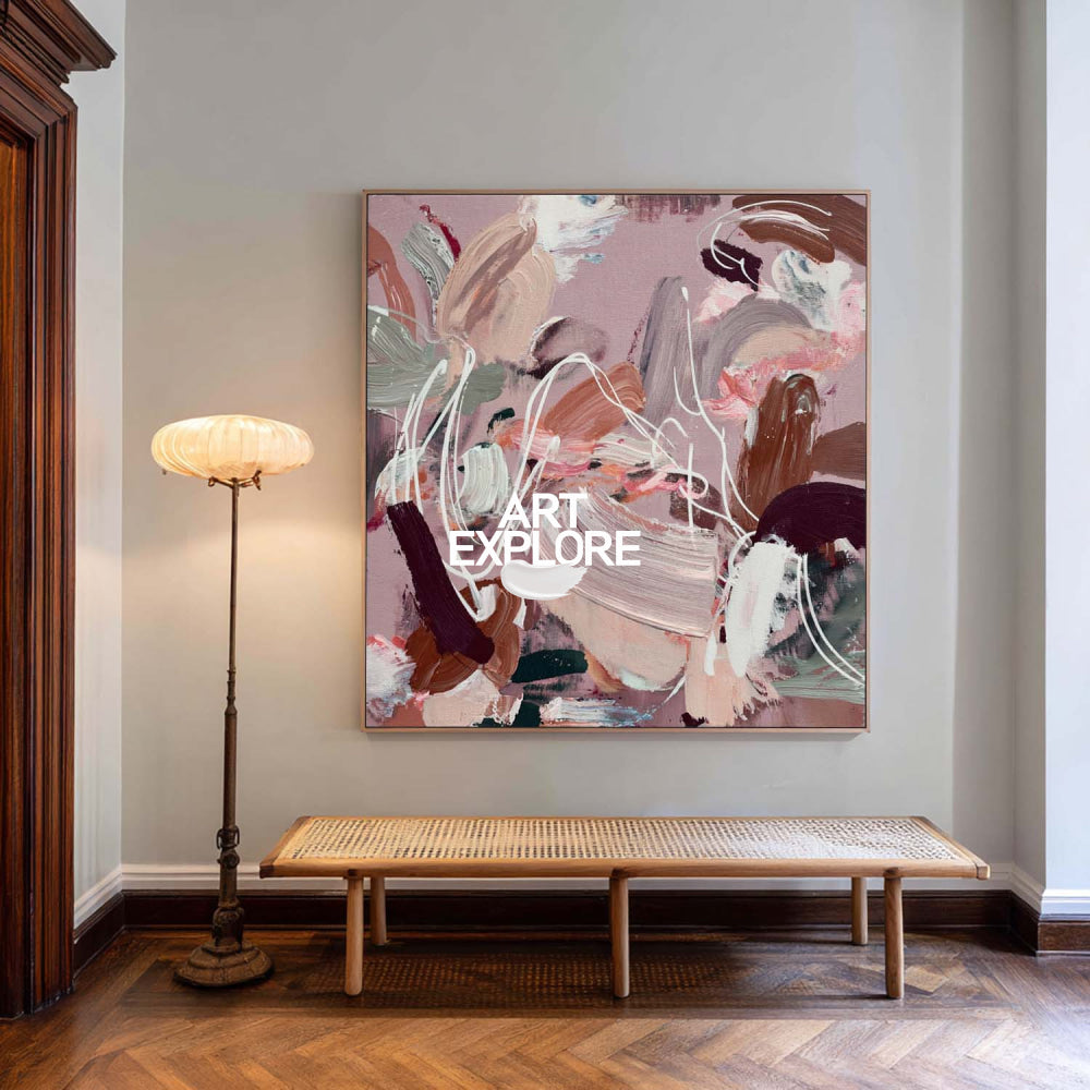 Modern Pink Abstract Painting With Textured Brushstrokes For Contemporary Home Decor