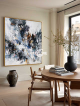 Modern Abstract Square Painting Black And White Textured Art For Living Room