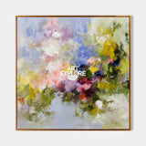 Square Abstract Meadow Painting In Pink Purple Green Yellow Blue For Bedroom Wall Art
