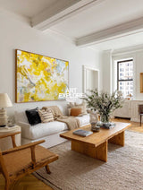 Large Horizontal Canvas Art In Yellow And White For Office And Bedroom Walls