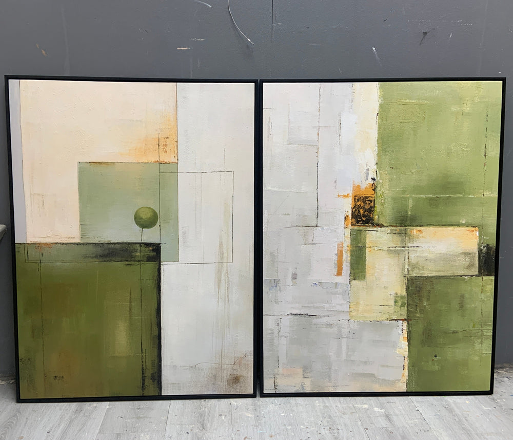 Wabi-sabi Green Abstract Art, Green Minimalist Painting, Eclectic Textured Canvas Wall Art