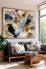 Large Multicolor Abstract Canvas Art With Neutral Beige Base For Living Room Wall