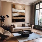 Wabi-sabi Black Brown Abstract Painting Thick Textured Wall Art Black Stripes Abstract Art Painting