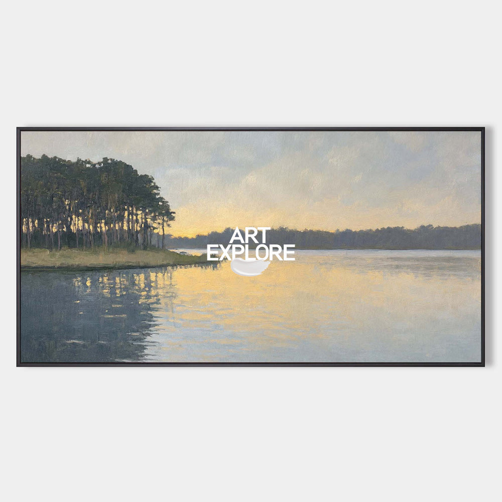 Original Oil Painting Of A Lake At Dusk With Delicate Impressionist Brushstrokes