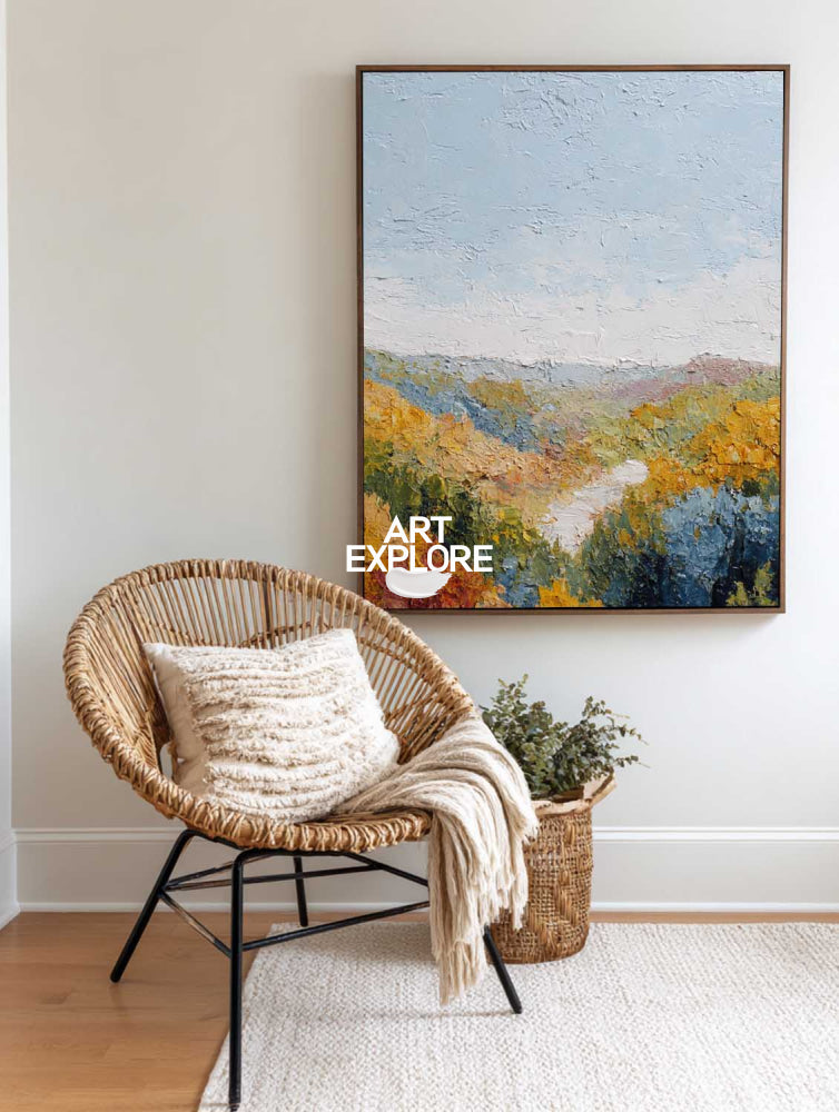 Modern Textured Landscape Canvas Print With Warm Autumn Colors For Office Decor