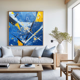 Original Blue And Yellow Abstract Wall Art ,Bump The Color,Living Room Decor, Modern, Minimalist Wall Art