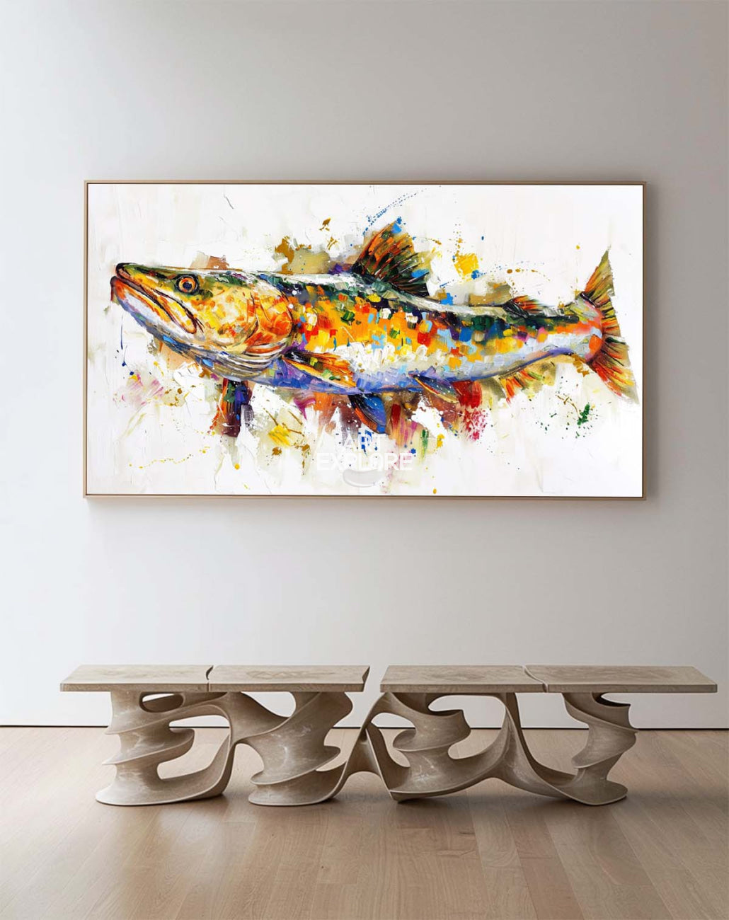 Beautiful Colorful Fish Acrylic painting On Canvas,Large Horizontal Colorful Fish Wall Art,Rainbow Koi Home Decor