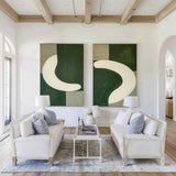 Green And White Diptych Painting 2 piece Geometric Minimalist Art Acrylic Painting On Canvas For Sale
