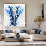 Large BLUE And White Elephant Canvas Palette Oil Painting Original Blue Elephant Abstract Contemporary Art Painting Wall Art Custom Canvas Paintings
