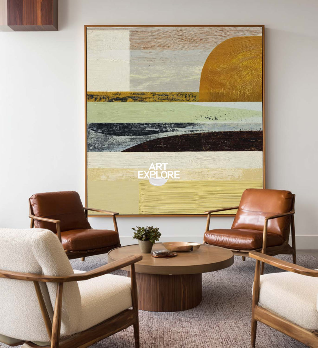 Minimalist Square Wall Art In Earth Tones For Elegant Living Room Design