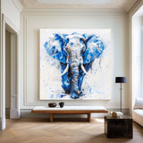 Large BLUE And White Elephant Canvas Palette Oil Painting Original Blue Elephant Abstract Contemporary Art Painting Wall Art Custom Canvas Paintings