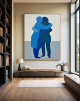 Large Blue Abstract Painting Lovers Figure Oil Painting On Canvas Lovers Painting For Sale