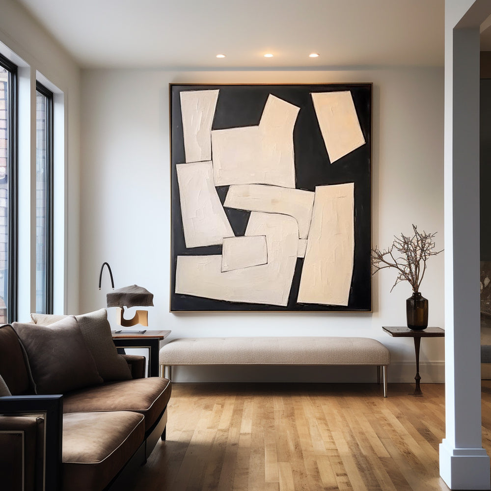 Modern Black And Beige Abstract Canvas Wall Art Earth Tone Minimalist Art Minimalist Painting