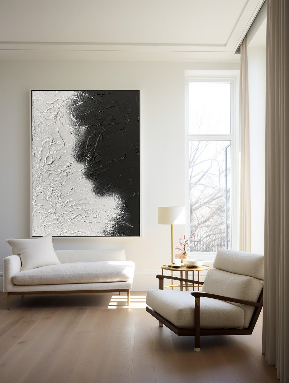 Black And White Abstract Painting, Black White Minimalist Painting, Black White Canvas Wall Art