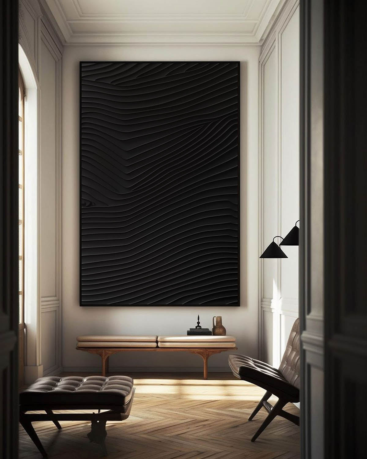 Large Black Abstract Painting Black Minimalist wall Painting Black 3D Textured Painting Modern abstract wall art Minimalist Painting Art